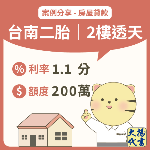 台南房屋二胎｜2樓透天200萬－大揚代書