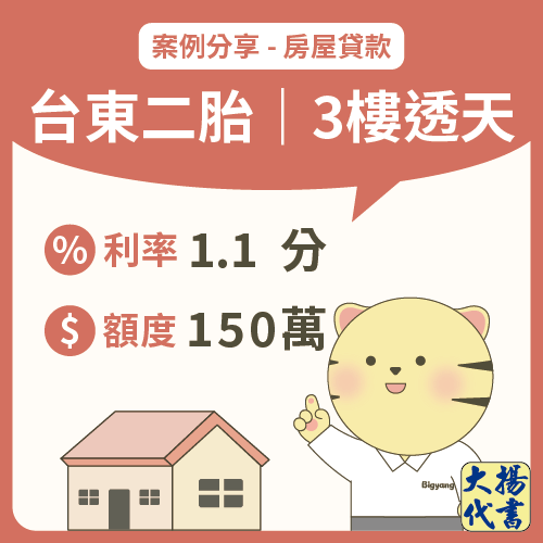 台東房屋二胎｜3樓透天150萬－大揚代書