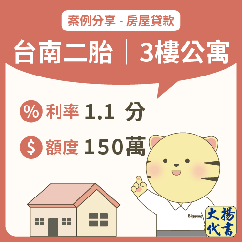 台南房屋二胎｜3樓公寓150萬－大揚代書